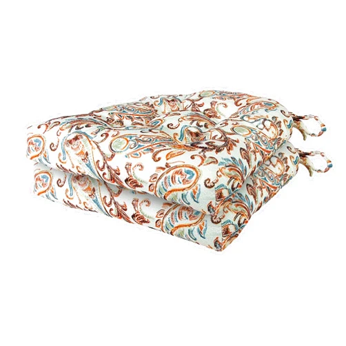 Arlee Paisley, Memory Foam Chair Pads with Tiebacks, 15