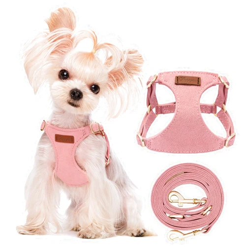 Puppytie No Pull XXS Puppy Harness with Multifunction Dog Leash,Soft Adjustable No Choke Escape Proof Pet Harness Vest,Pink,XXS