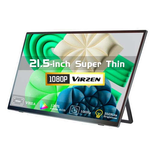 Virzen 21.5-inch USB-C HDMI Portable Monitor 100Hz 120sRGB 1080P with VESA 180° Adjustable Kickstand Ultra-Slim Frameless FHD HDR Display, Travel Second Monitor for Laptop (21.5-inch)