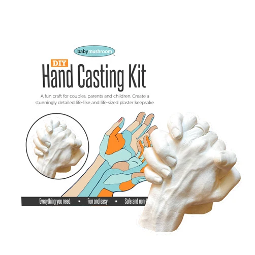 Baby Mushroom DIY Hand Casting Kit (Large) - Couples Holding Hands Plaster & Molding Statue Craft with Silicone Bucket | Gift for Anniversary, Wedding, Valentines, Mother's Day, Christmas, Husband and Wife