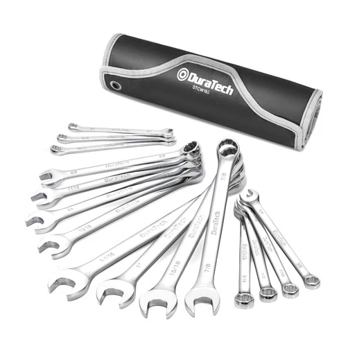 DURATECH Combination Wrench Set, SAE, 15-Piece, 1/4'' to 1-1/16'', 12-Point, CR-V Steel, with Rolling Pouch