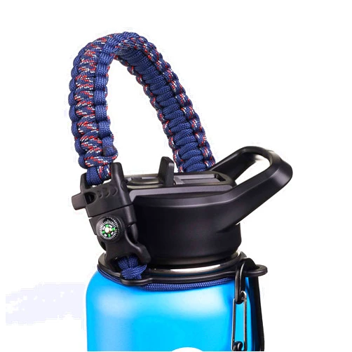 WaterFit Paracord Handle - Paracord Carrier Survival Strap Cord with Safety Ring and Carabiner Compatible with Hydro Flask Wide Mouth Water Bottles 12oz - 64 oz