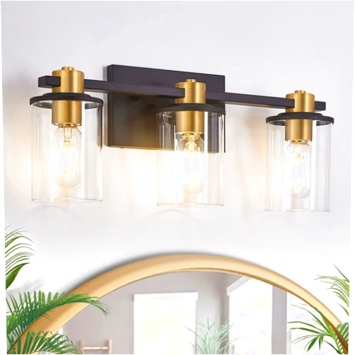 stambord 3 Light Bathroom Vanity Light, Black and Gold Light Fixtures, Sconces Wall Lighting with Glass Shade, Modern Brushed Vanity Lights for Bedroom, Hallway