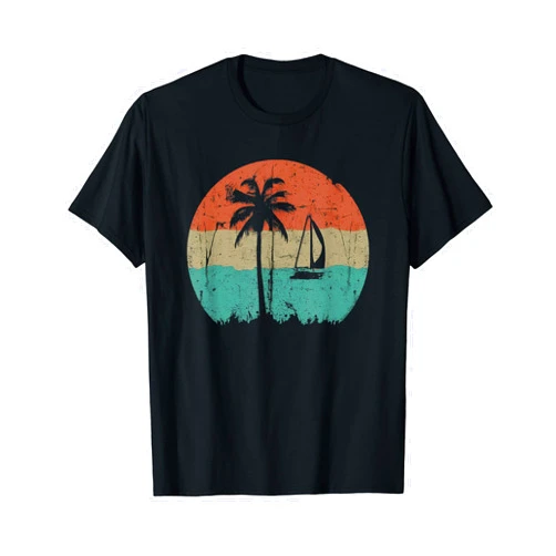 Dibble Dabble Designs Nautical Tropical Beach Palm Trees Vintage Retro 70s 80s Nautical T-Shirt