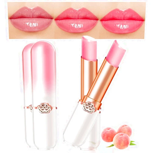 evpct 2Pcs Peach Tinted Lip Balms PH Lip Color Changing Lipstick Balm Stain Gift Set Queen for Women Girls Korean Mood Long Lasting Color Change Light Pink Lipstick Lip Tint Makeup Lip Plumper Gloss