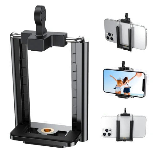 KAMISAFE Tripod Phone Mount Holder - Adjustable Phone Holder Clip for Tripod iPhone Mount Adapter Cell Phone Clamp, Fits iPhone 15 14 13 12 Pro Max Galaxy S23 S22 Android Smartphones