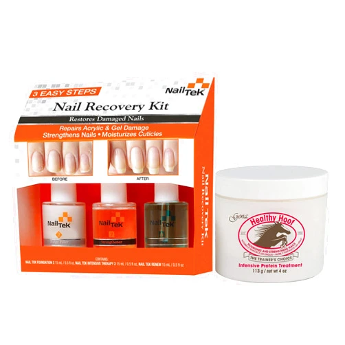 Nail Tek Recovery Kit & Gena Healthy Hoof Cream Bundle, Complete Cuticle and Nail Care to Moisturize, Condition, Treat Cuticles, Fill Ridges and Strengthen Nails