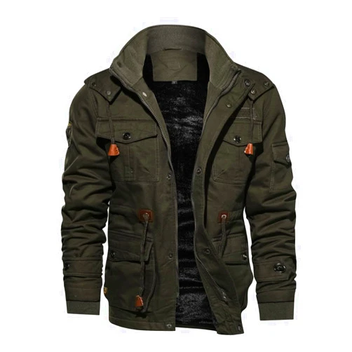 TACVASEN Men's Winter Jacket Cotton Military Jackets Fleece Lined Thick Work Warm Cargo Coats with Hooded
