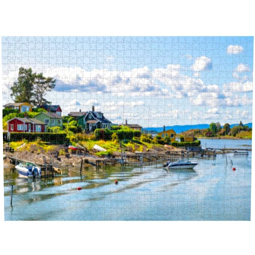CLOGGS 1000 Piece Puzzle for Adults Jigsaw Puzzles Hard Challenging Difficult Family Cool Large Lindoya island Oslofjord harbor Lindoya Vest marina near Oslo Norway Puzzles for Adults 1000 Pieces