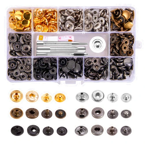 Toututu 120 Sets Leather Snap Fasteners Kit, 12.5mm Metal Snap Buttons Press Studs with 4 Setting Tools, 6 Color Leather Snaps for Clothes, Jackets, Jeans Wears, Bracelets, Bags