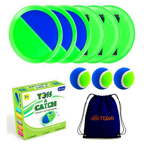 TYZOD Toss and Catch Ball Set, Outdoor Games, Beach Games for Kids, Toss Ball and Catch Game Set for Kids/Family (6 Paddles, 3 Balls and 1 Storage Bag)