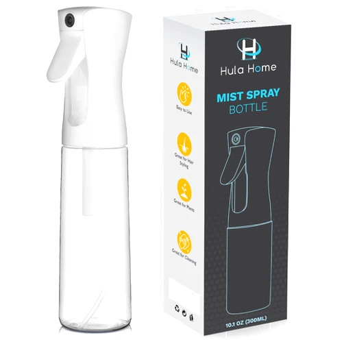 Hula Home Spray Bottle for Hair (10.1oz/300ml) - Continuous Empty Ultra Fine Plastic Water Mist Sprayer – For Hairstyling, Cleaning, Salons, Plants, Essential Oil Scents & More - White