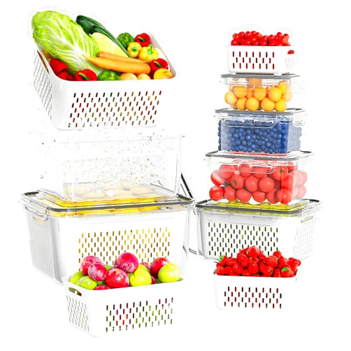 KEMETHY 6 Pcs Large Fruit Containers For Fridge, Airtight Food Storage Containers with Removable Colander, Dishwasher & Microwave Safe, Berry Produce Container Keep Vegetable, Fruit, Meat Fresh Longer