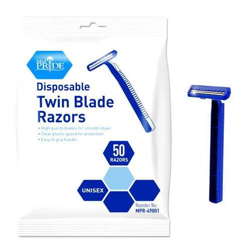 MED PRIDE 50-Pack Twin Blades Disposable Medical Razors with Easy Grip and Protective Guard for Smooth Shave, Unisex for Men and Women