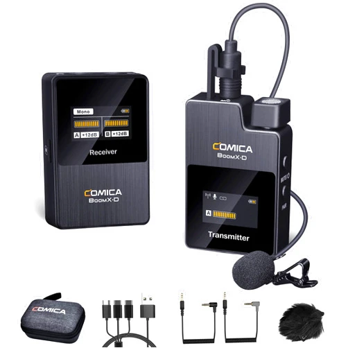 comica BoomX-D1 - Wireless Microphone System for Cameras, Camcorders, Smartphones, Laptops, Compact Wireless Lavalier Lapel Microphone with Noise Reduction, Low Latency, Monitoring, Muting