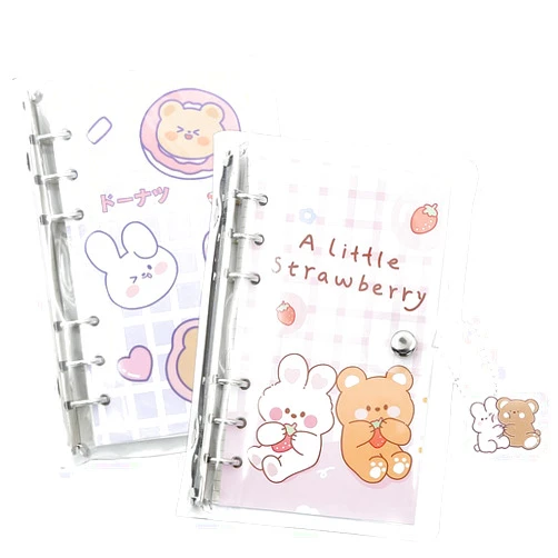 2 Pcs Binder Notebook,Rabbit Bear 6 Round Ring Loose Leaf Binder Small Diary Journal Planning Pocket Notebook with Transparent PVC Cover Pendant Sticker Gift for Kid Office Christmas Easter Birthday