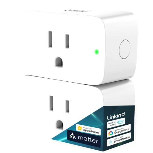 Linkind Matter Smart Plug, Work with Apple Home, Siri, Alexa, Google Home, SmartThings, Smart Outlet 15A/1800W Max, Smart Home Automation, APP Remote Control,Timer&Schedule, 2.4G Wi-Fi Only, 2 Pack
