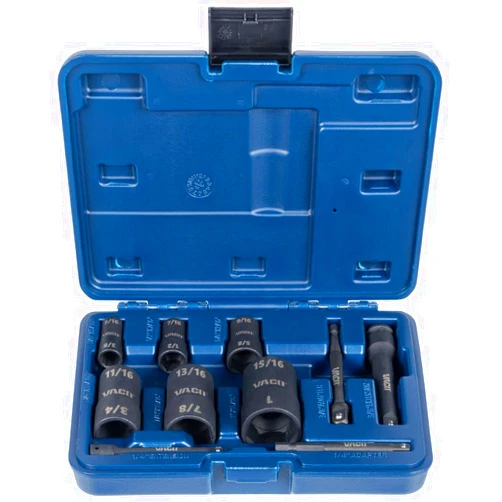VACO VAC4100 10-Piece 2-in-1 Impact Flip Socket Set with Case, Adapter, Extension, Ratchet, 6 Sockets, 12 SAE Sizes for 1/4 and 3/8-Inch Drives