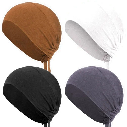 Hicarer 4 Pieces Women Under Scarf Hat Hijab Cap Islamic Muslim Under Scarf Turban Beanie Cap