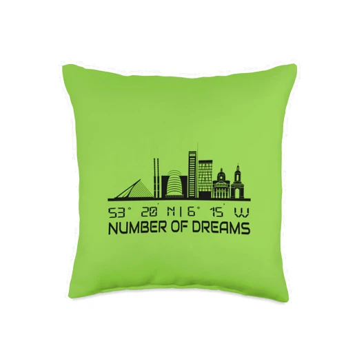 GPS Coodinates and Skyline of your Dream City Skyline Dublin GPS Coordinates Silhouette Holiday Ireland Throw Pillow, 16x16, Multicolor