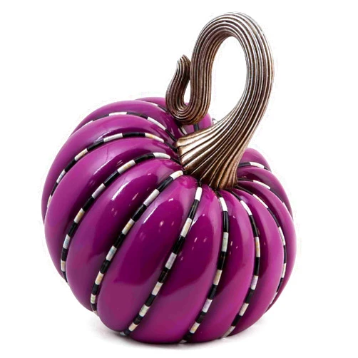 MACKENZIE-CHILDS Plum Piped Pumpkin, Decorative Resin Autumn and Halloween Home Decor