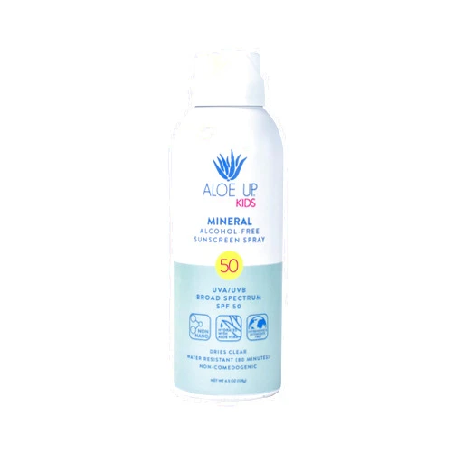 Aloe Up Kids Broad Spectrum Mineral Sunscreen Spray SPF 50 - Alcohol-Free Face and Body Sun Protector for Sensitive Skin - With Gen2 Zinc Oxide and Aloe Vera - Reef Safe - Fragrance-Free - 4.5 Oz