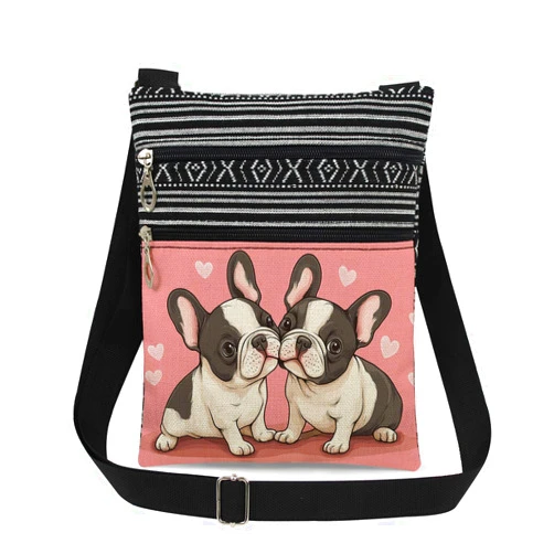 XiaoGalaee Boston Terrier Puppies Print Women Crossbody Bag Cute Dog Lover Gift with Sweet Pink Heart Design Messenger Bag Adjustable Strap Purse Unique Christmas or Birthday Present for Sister Friend