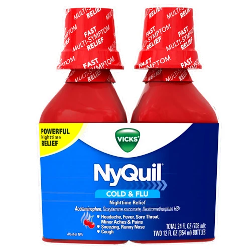 Vicks NyQuil Cold & Flu Nighttime Relief Cherry Flavor Liquid 2 x 12 Fl Oz