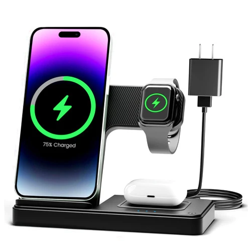 GETPALS Wireless Charger iPhone Charging Station: 3 in 1 Charger Stand Multiple Devices for Apple - iPhone 16e 16 15 14 Pro Max 13 12 11 - Watch 10 9 8 7 6 5 4 3 2 SE and Ultra Series - Airpods 4 3 2 Pro