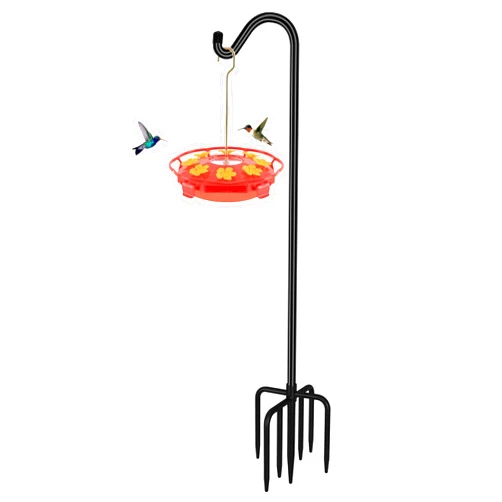 FEED GARDEN [Upgrade Version Adjustable Shepherds Hook Bird Feeder Pole with 7 Prongs Base, 76 Inch Tall Heavy Duty Outdoor Garden Poles for Hanging Bird Feeders, Plant Baskets, Black (1 Pack)