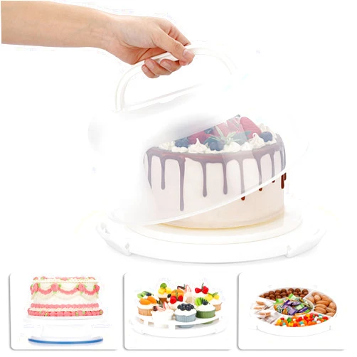 BSTKEY Portable Cake Carrier with Lid and Handle, Cake Turntable + Cupcake Storage Tray for Transport, 10