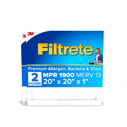 Filtrete 20x20x1 AC Furnace Air Filter, MERV 13, MPR 1900, Premium Allergen, Bacteria & Virus Filter, 3-Month Pleated 1-Inch Electrostatic Air Cleaning Filter, 2-Pack (Actual Size 19.69x19.69x0.78 in)