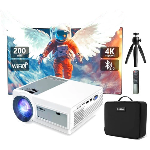 Sunys 5G WiFi Projector with Android OS,12000L Native 1080P HD Projector,Phone Projector for IOS and Android,Compatible with Portable Bag and Tripod,HDMI/USB/PC/TV Stick/Switch Supported,White