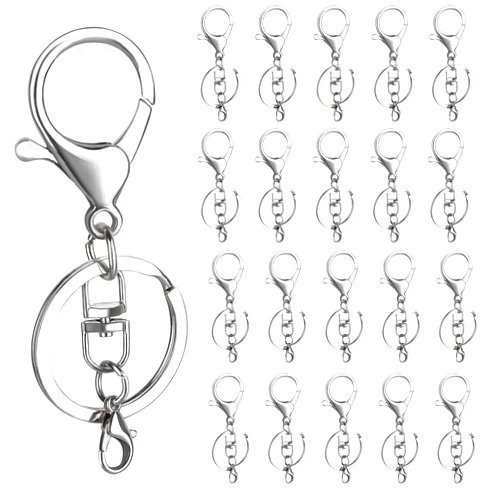 Salbsever 20 Sets Lobster Claw Clasps Hook with Swivel Clip with Flat Split Keychain Ring and Little Lobster Clasp Bulk Gold Silver Metal Keychains for Jewelry Making DIY Craft Hardware