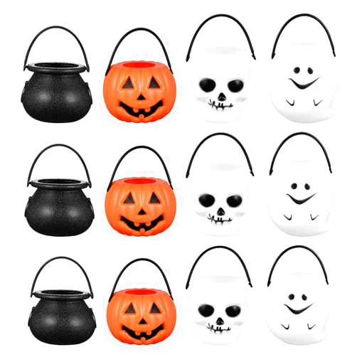 Cabilock 12pcs Halloween Trick Or Treat Pots Mini Witch Cauldron Pots Pumpkin Candy Bucket Novelty Candy Holder Pot with Handle Party Favors Supplies Decoration
