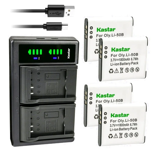 Kastar 4-Pack Battery and LTD2 USB Charger Compatible with Olympus Li-50B Panasonic VW-VBX090 Pentax D-Li92 Battery, Olympus Li-50C Panasonic VW-VBX090 Pentax D-BC92 Charger