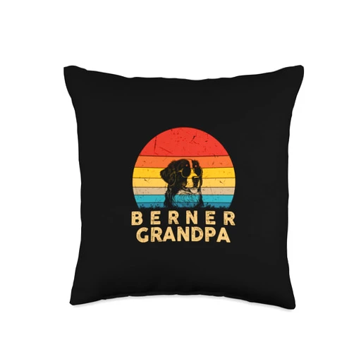 Funny Berner Dog Grandpa Dog Owner Gifts for Men Vintage Retro Berner Grandpa Dog Lover Paw Dad Fathers Day Throw Pillow, 16x16, Multicolor