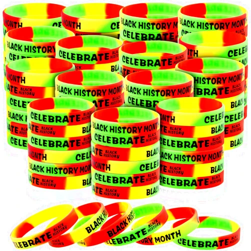 Deekin 120 Pcs Black History Month Rubber Bracelets Juneteenth Freedom Day Silicone Bracelets Juneteenth Party Supplies Elastic Silicone Wristband Black History Month Decorations for Kids Adults Favors