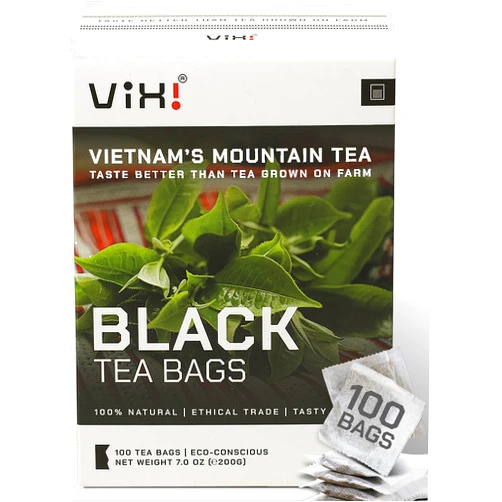 VIXI Black Tea Bags, 100 Counts, Vietnam's Mountain Tee, Ancient Tea Tree, Bold and Balanced Flavored, Caffeinated, Tagless, Asian, 100% Natural for Hot, Iced and Cold Brew