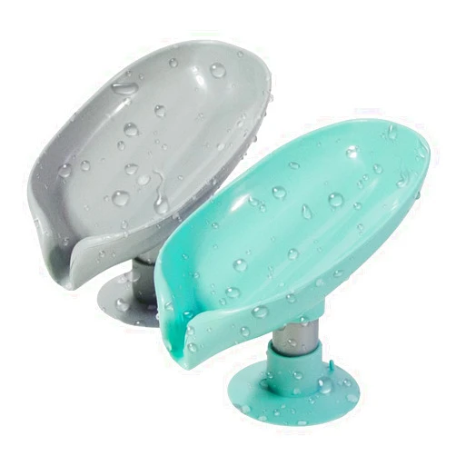 Senbus 2 Pack Soap Holder Leaf Shape Self Draining Soap Dish Holder, with Suction Cup Soap Dish Suitable for Shower, Extend Soap Life,Keep Soap Bars Dry Clean & Easy Cleaning(Grey + Green)