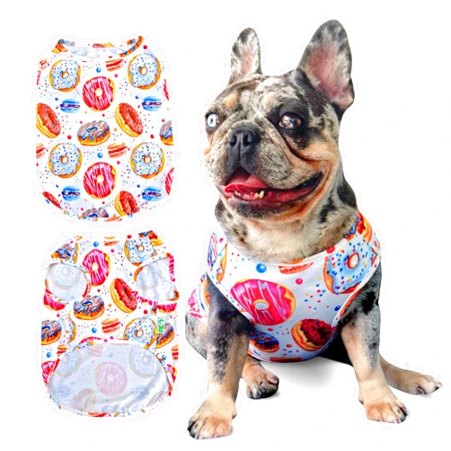 FABULOUS FIDO Pizza & Donut Edition Dog Shirt - Breathable Cooling Fabric Tee for Dog & French Bulldogs - Comfortable Pet Apparel for Spring & Summer Seasons - XXL Donut Pattern Design