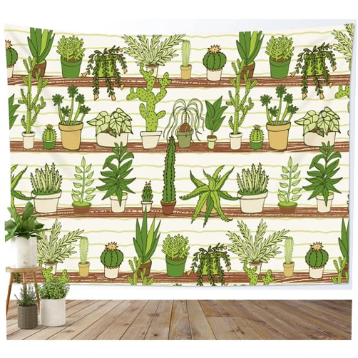 HVEST Cactus Tapestry Tropical Desert Succulent Plants on Wood Shelf Wall Hanging Blanket Watercolor Botanical Tapestries for Bedroom Living Room Dorm Decor,60Wx40H inches