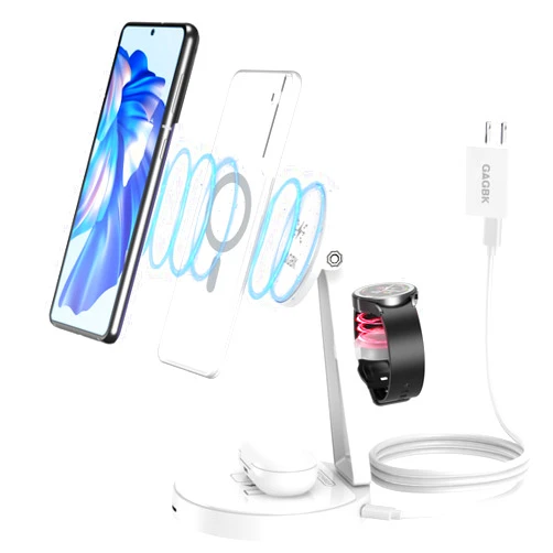 GAGBK Wireless Charging Station for Samsung, 3 in 1 Magnetic Wireless Charger for Samsung Galaxy S24/S23/S22/S21/Note 20 Series, Mag-Safe Charging Stand/Dock for Galaxy Watch 7/6/5/4/3, Galaxy Buds+/Live