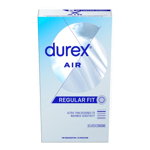 Durex Air Condoms, Extra Thin, Transparent Natural Rubber Latex Condoms for Men, Regular Fit, FSA & HSA Eligible, 10 Count