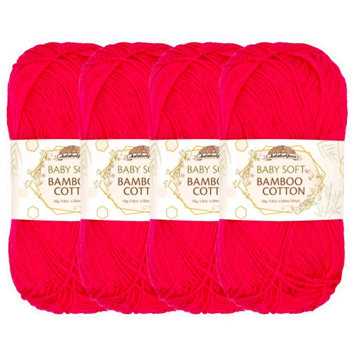 BambooMN JubileeYarn Baby Soft Bamboo Cotton Yarn - 50g/Skein - Magenta - 4 Skeins