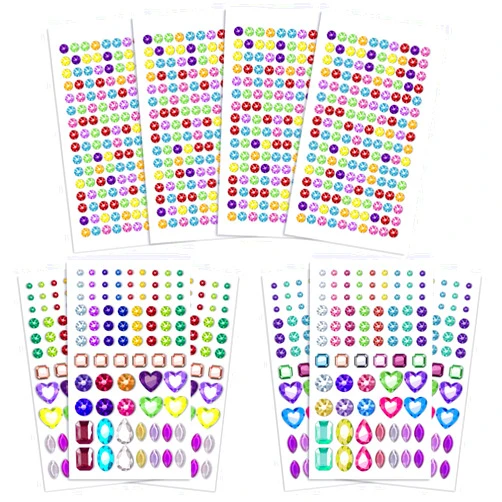 Anezus 1126Pcs Rhinestone Stickers Self-Adhesive Bling Craft Jewels Crystal Gem Stickers for Nail, Body, Makeup, Festival, Assorted Sizes and Shapes, 10 Sheets