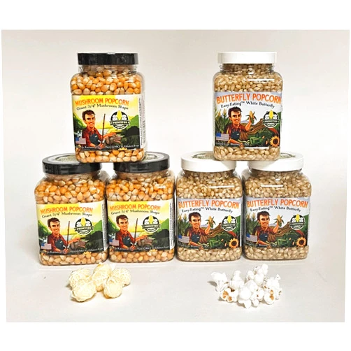 Princeton Popcorn White Butterfly & Mushroom Combo Popcorn Kernels Princeton Popcorn Farm Grown Non-GMO Gluten Free UnPopped Butterfly Shaped Popcorn No Hulls Popping Corn Microwave Air Popper Stovetop 6-pack 96 oz