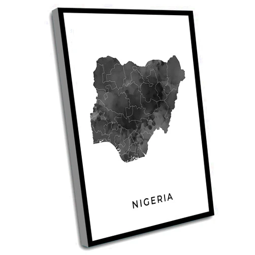 Windrain Map Canvas Wall Art,Bohemian Room Decor,Nigeria Map Art Poster,Black And White Wall Art Print Of Nigeria,Gift Idea,Black Map Print,Gift For Dad,12x16 Inch Framed Wall Art