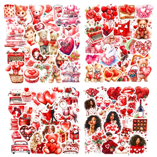 JUNKJWBZ 200 Pcs Valentines Day Heart Stickers for Journals Cards Gift Wrapping Scrapbooks DIY Crafts, Heart Stickers,Pink Red Love Theme Premium Craft Supplies