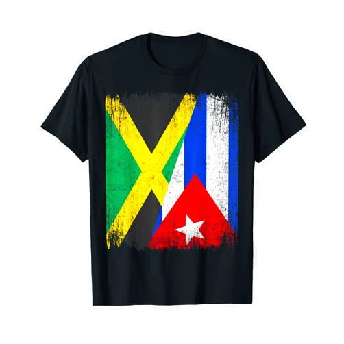 Half Jamaican Cuban Flag Proud Heritage Half Jamaica Cuba Flag Jamaican Cuban Pride Roots T-Shirt